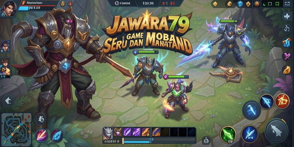 Tampilan seru dari gameplay MOBA JAWARA79 saat bertarung di arena.