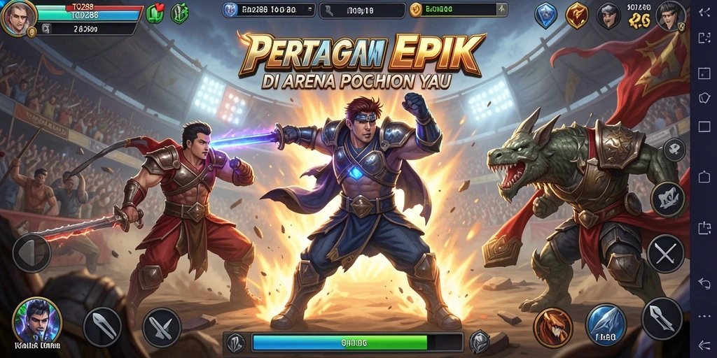 Screenshot utama TO288 memperlihatkan aksi pertarungan yang mendebarkan antara karakter-karakter tangguh.