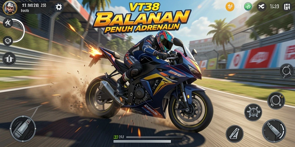 Tampilan gameplay balapan motor yang mendebarkan dan cepat.